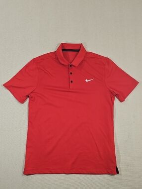 Nike Red Men's Polo with Contrasting White Swoosh Medium